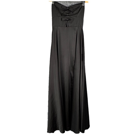 Lulus Dress‎ Womens XS Black Satin Floor Length Sleeveless Bow Detail Homecoming - Picture 1 of 13